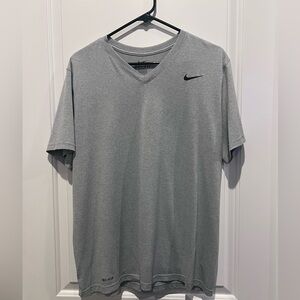 Nike Men's L Heather Gray Dri-FIT V-Neck Tee